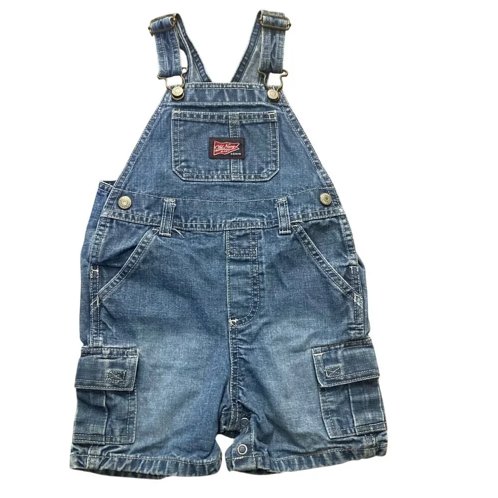 Toddler Vintage Old Navy Denim Snap Romper‎ Shorts Overalls Blue 2T Cotton